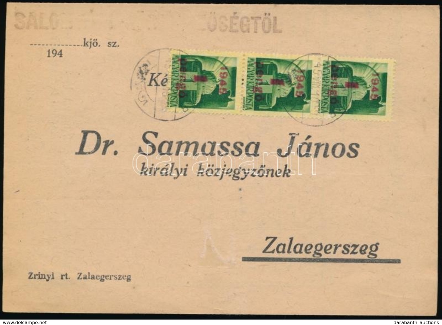 1945 (2. Díjszabás) Távolsági Levél Kisegítő 3 X 1P/1P Bérmentesítéssel - Other & Unclassified