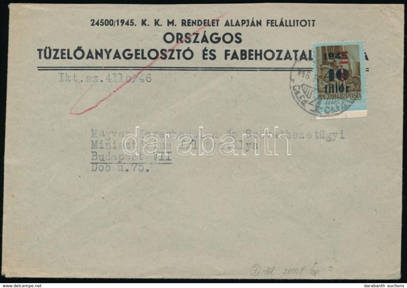 1946 (7. Díjszabás) Helyi Levél Betűs HI.2./40f Bérmentesítéssel - Other & Unclassified