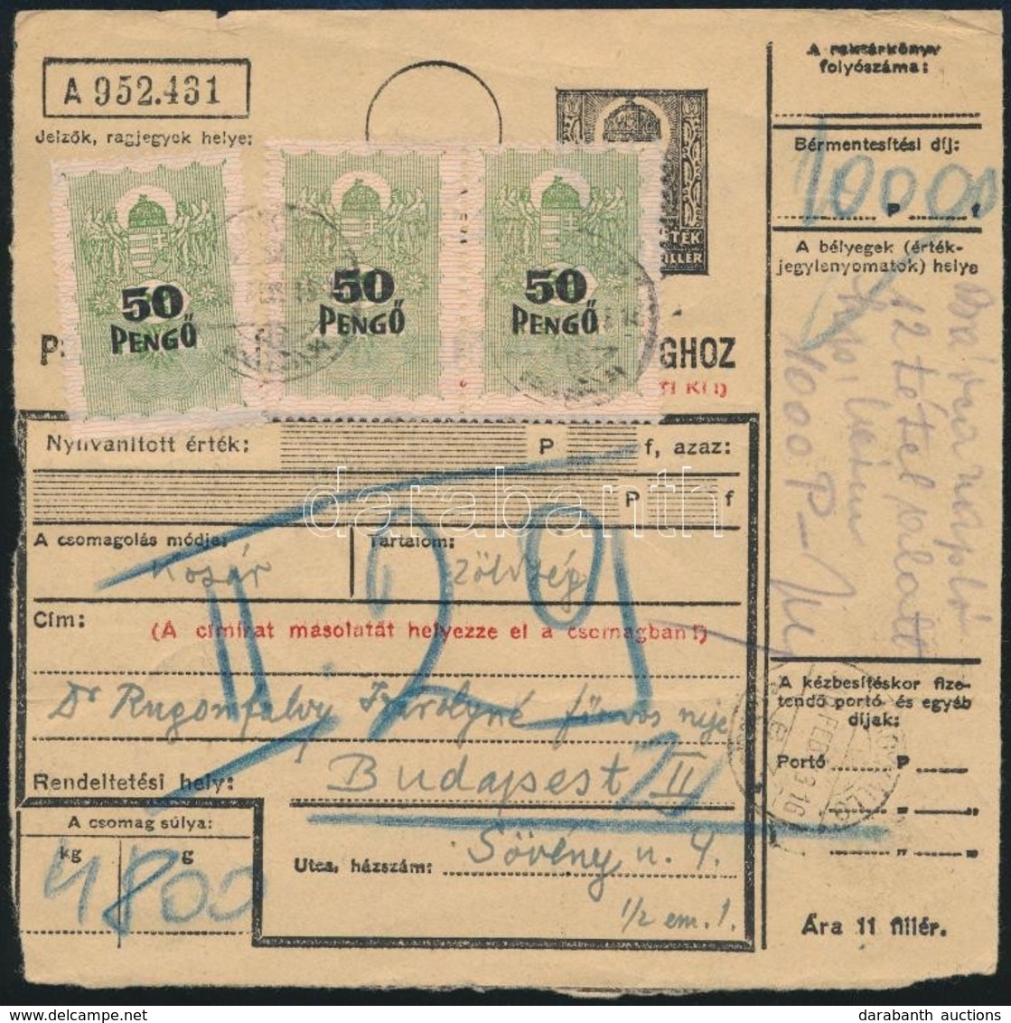 1946 Csomagszállító 3 X Cs.5-I. Bérmentesítéssel és 3 Illetékbélyeggel - Other & Unclassified