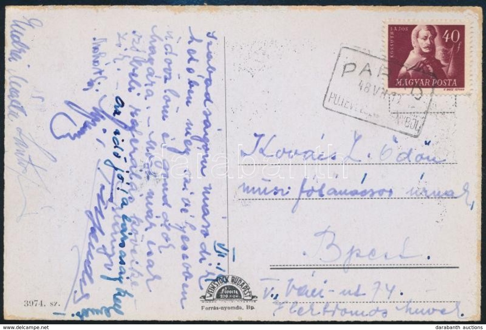 1948 Képeslap 'PARÁD' Pályaudvari Levélszekrényből - Sonstige & Ohne Zuordnung