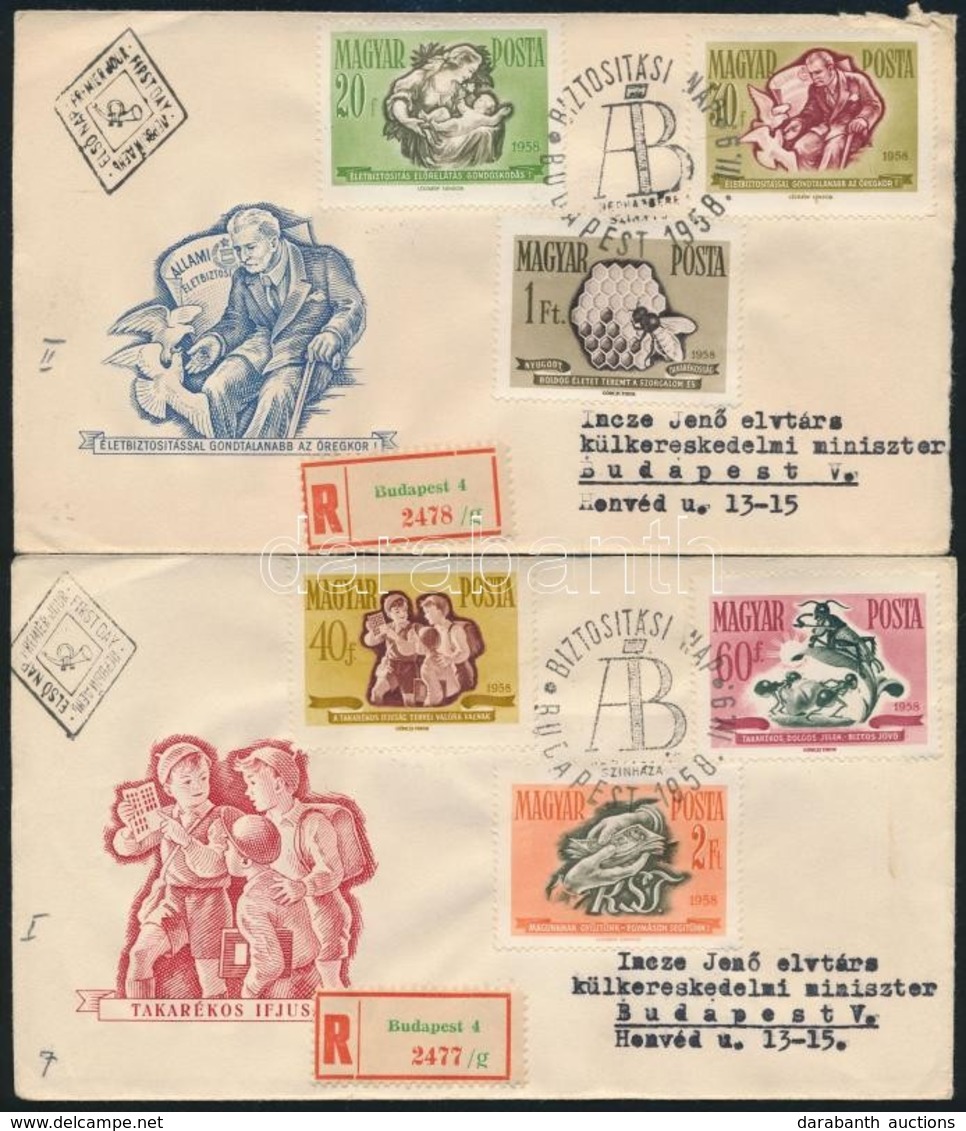 1958 Takarékosság és Biztosítás 2 Db Ajánlott FDC-n - Other & Unclassified