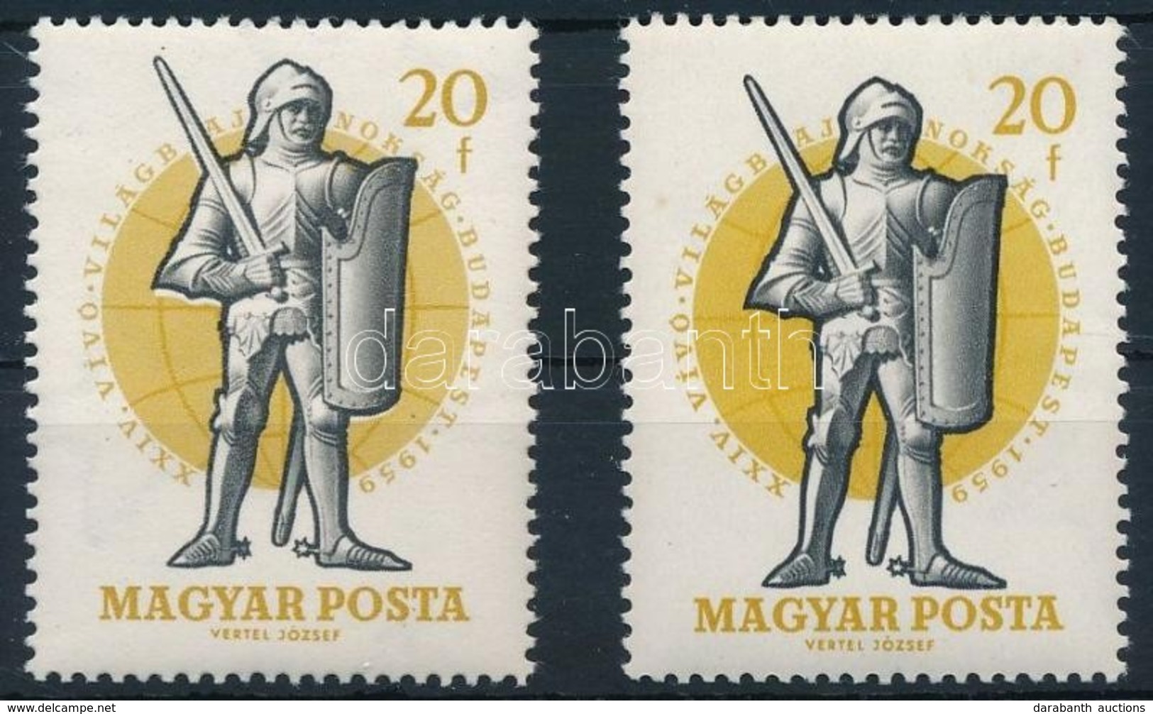 ** 1959 Vívó VB 20f Színeltolódással (fehér Vonal A Vívó Karja Alatt) + Támpéldány - Sonstige & Ohne Zuordnung