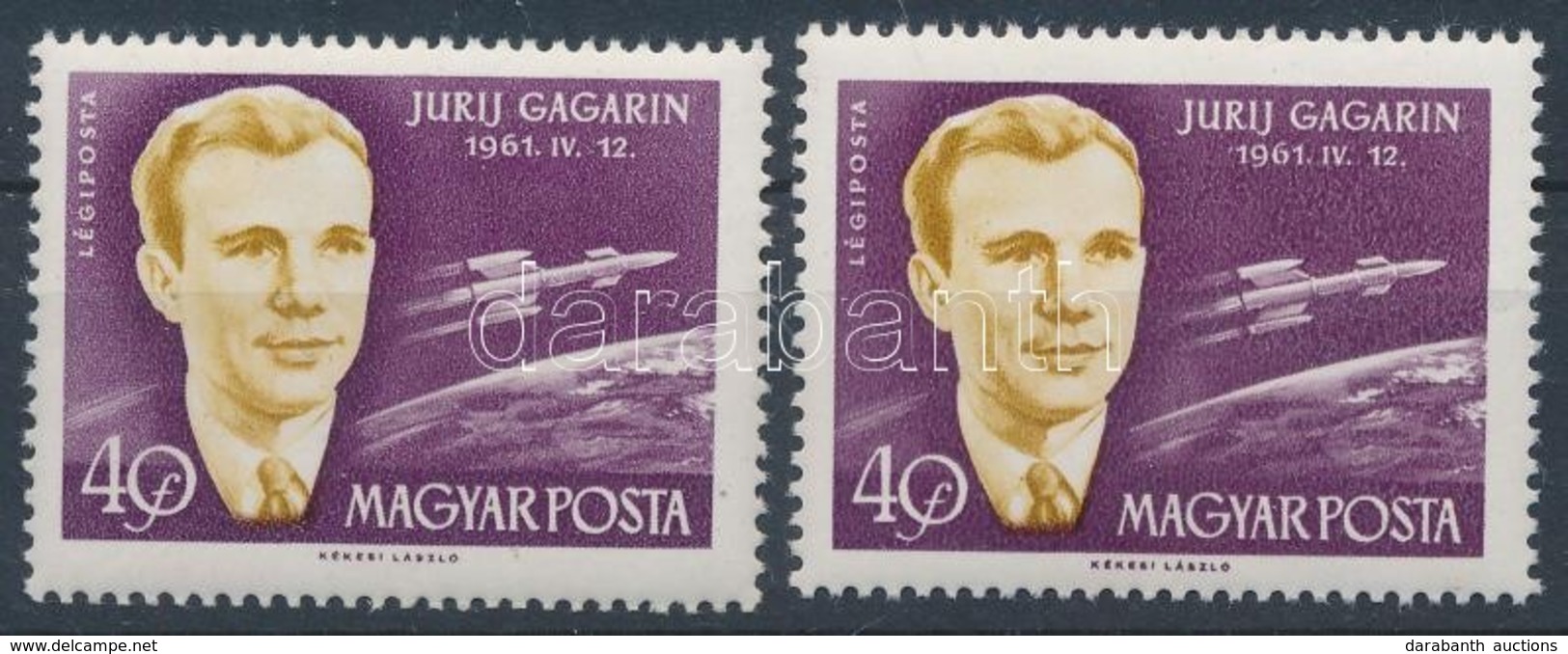 ** 1961 Világűr Meghódítói 40f, Gagarin Sápadt és Keskenyebb A Feje + Támpéldány - Autres & Non Classés