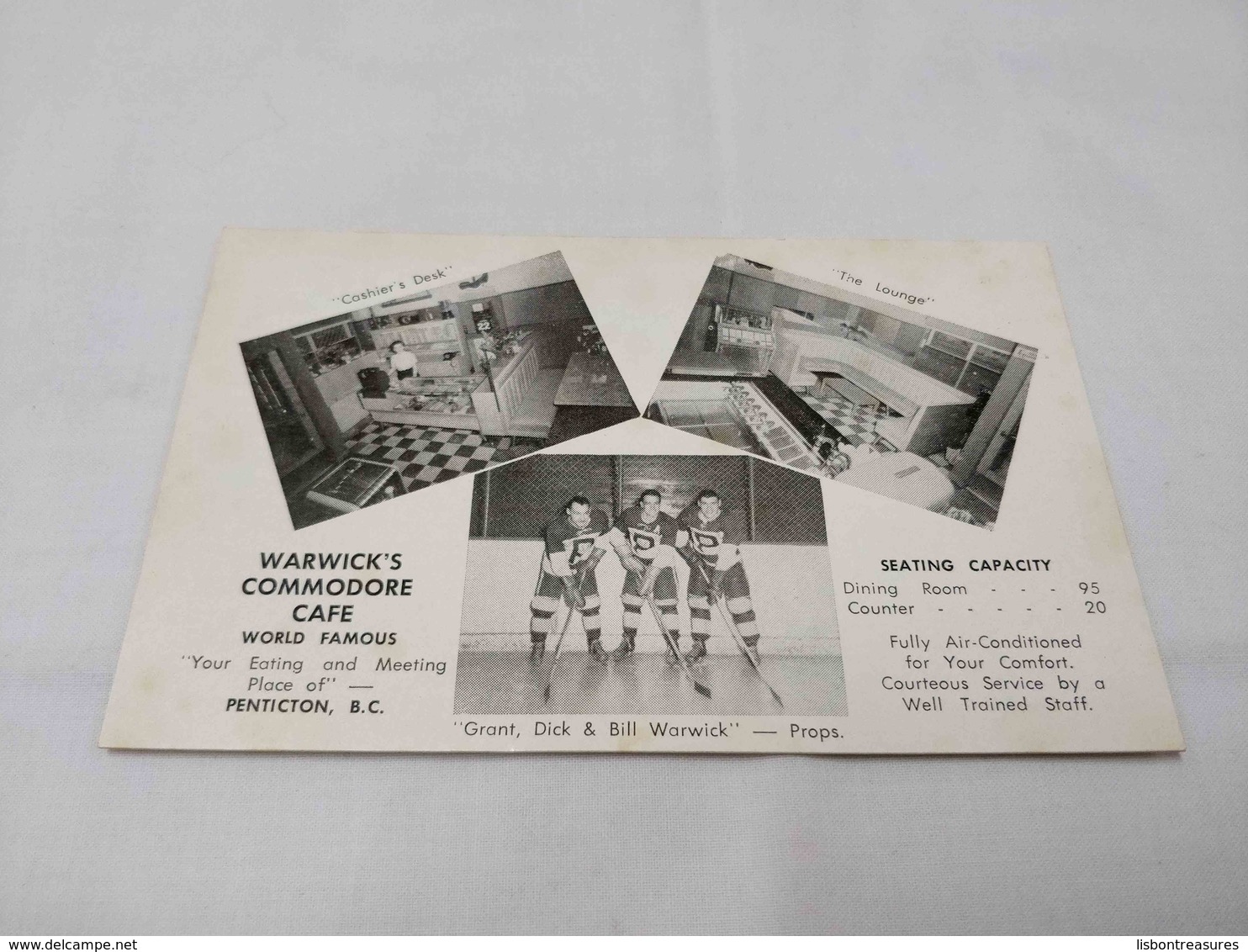 ANTIQUE POSTCARD CANADA WARWICK'S COMMODORE CAFE HOCKEY CHAMPIONS PENTICTON UNUSED - Non Classés