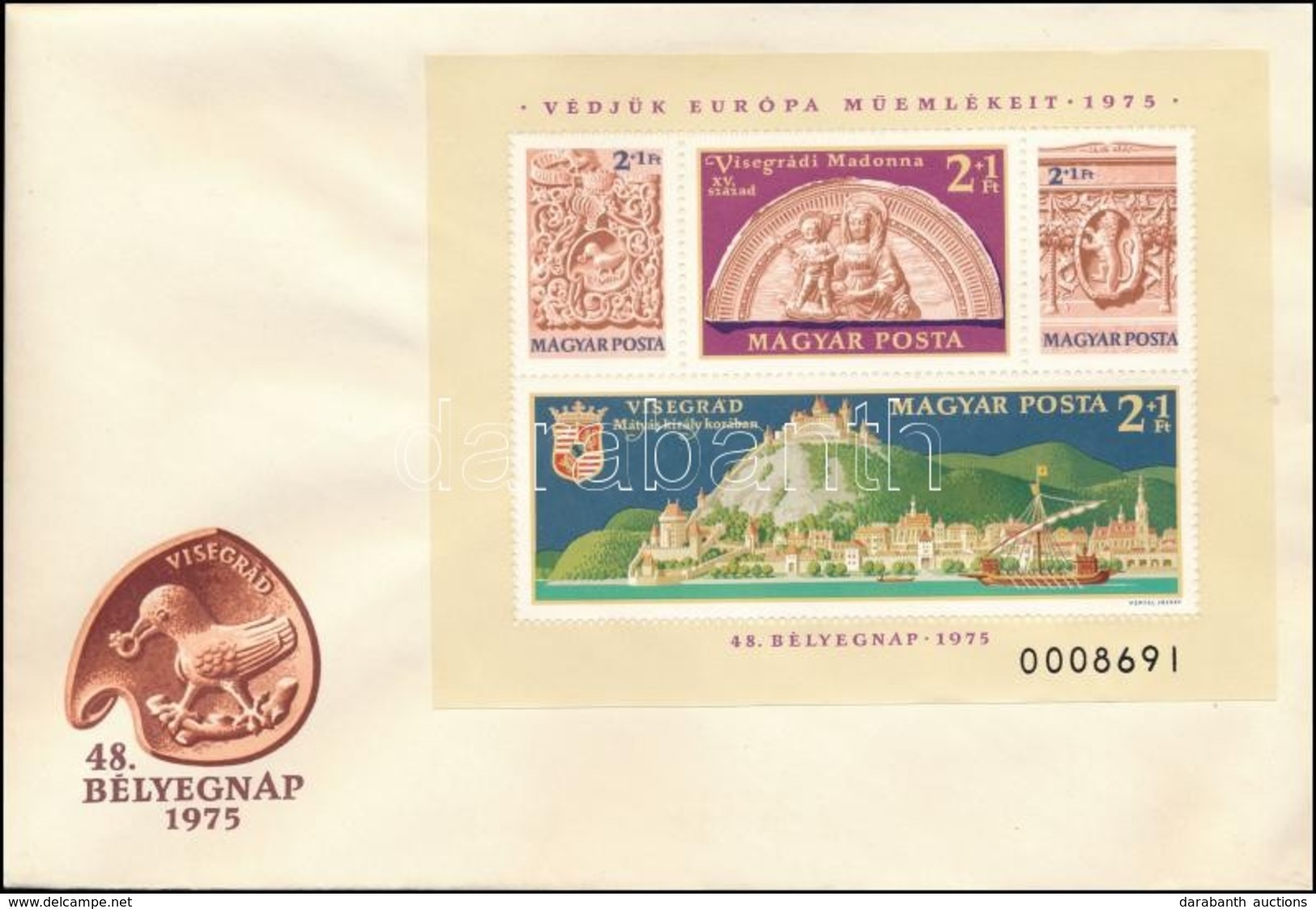 1975 Visegrád Blokk 7 Számjegyes Sorszámmal Bélyegzés Nélküli FDC-n - Autres & Non Classés