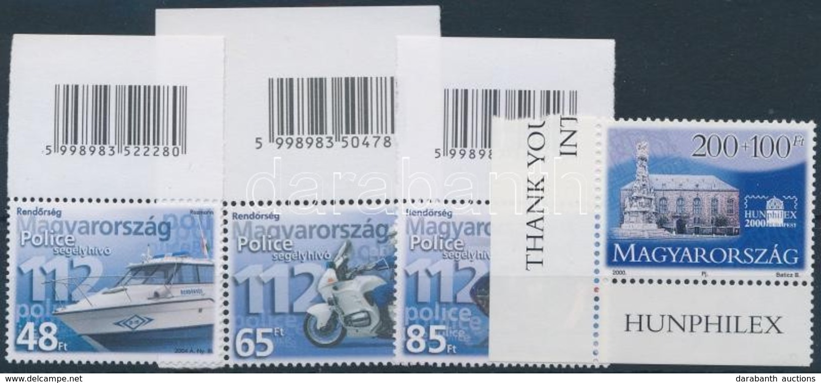 ** 2000-2005 Hunphilex ívsarki Bélyeg Felirattal + Rendőrnap I-II-III. Bélyegek ívszélen Vonalkóddal - Sonstige & Ohne Zuordnung