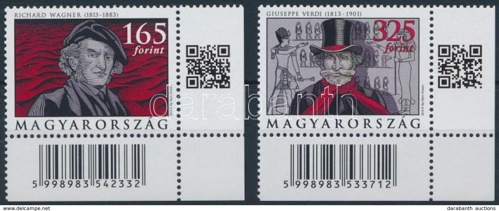 ** 2013 200 éve Született Wagner és Verdi ívsarki Sor QR- és Vonalkóddal - Autres & Non Classés