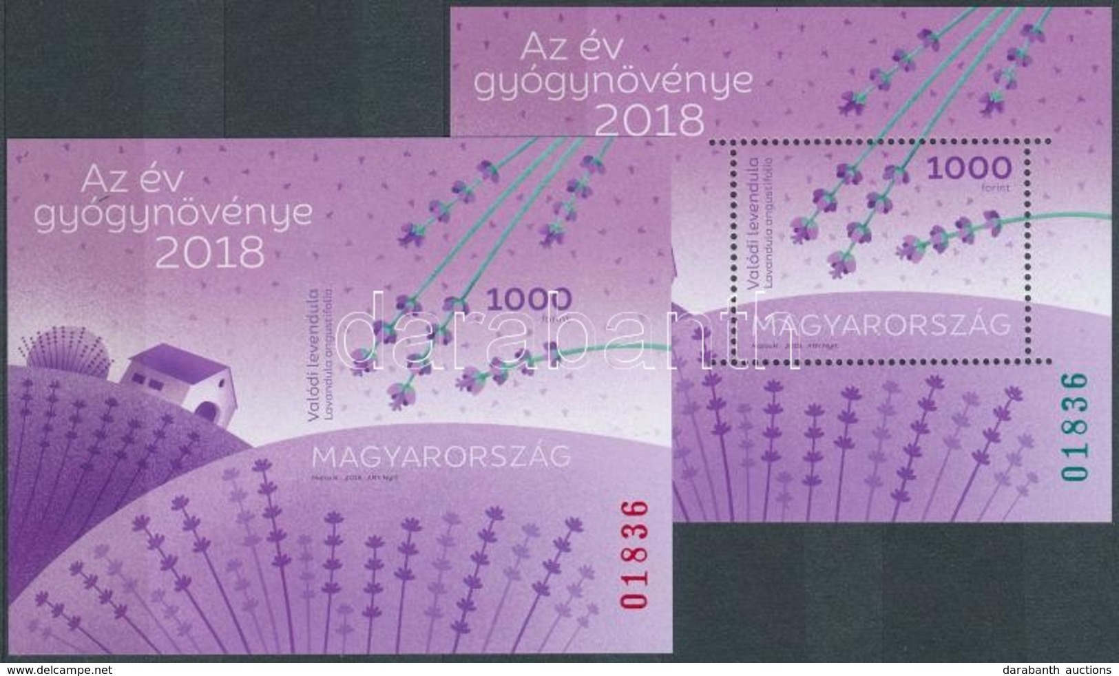 ** 2018 Levendula Fogazott és Vágott Blokk Azonos Sorszámmal - Other & Unclassified