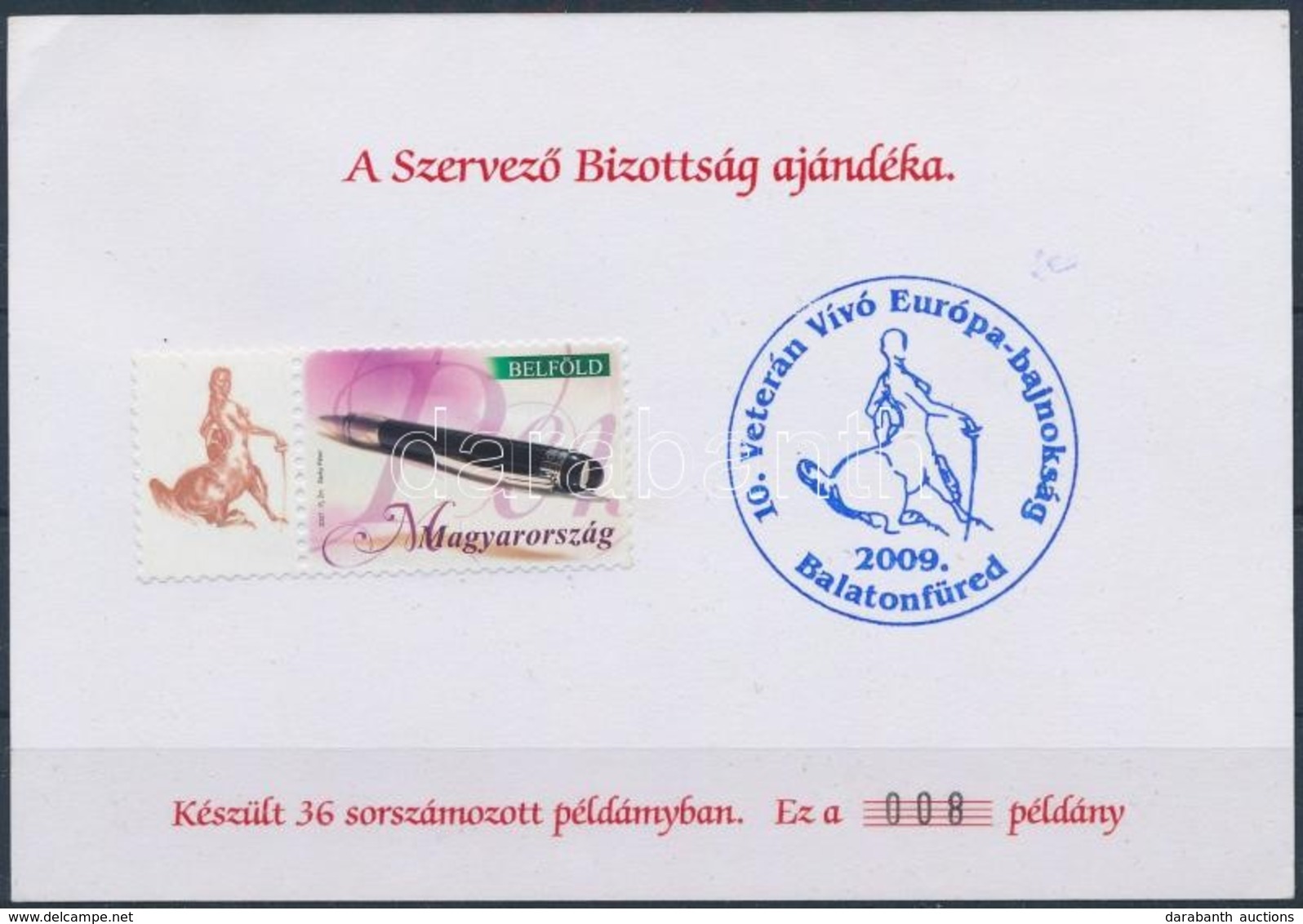 ** 2009 10. Veterán Vívó EB Balatonfüred Ajándék Emlékív Személyes Bélyeggel és Alkalmi Bélyegzéssel (36 Példány) - Sonstige & Ohne Zuordnung