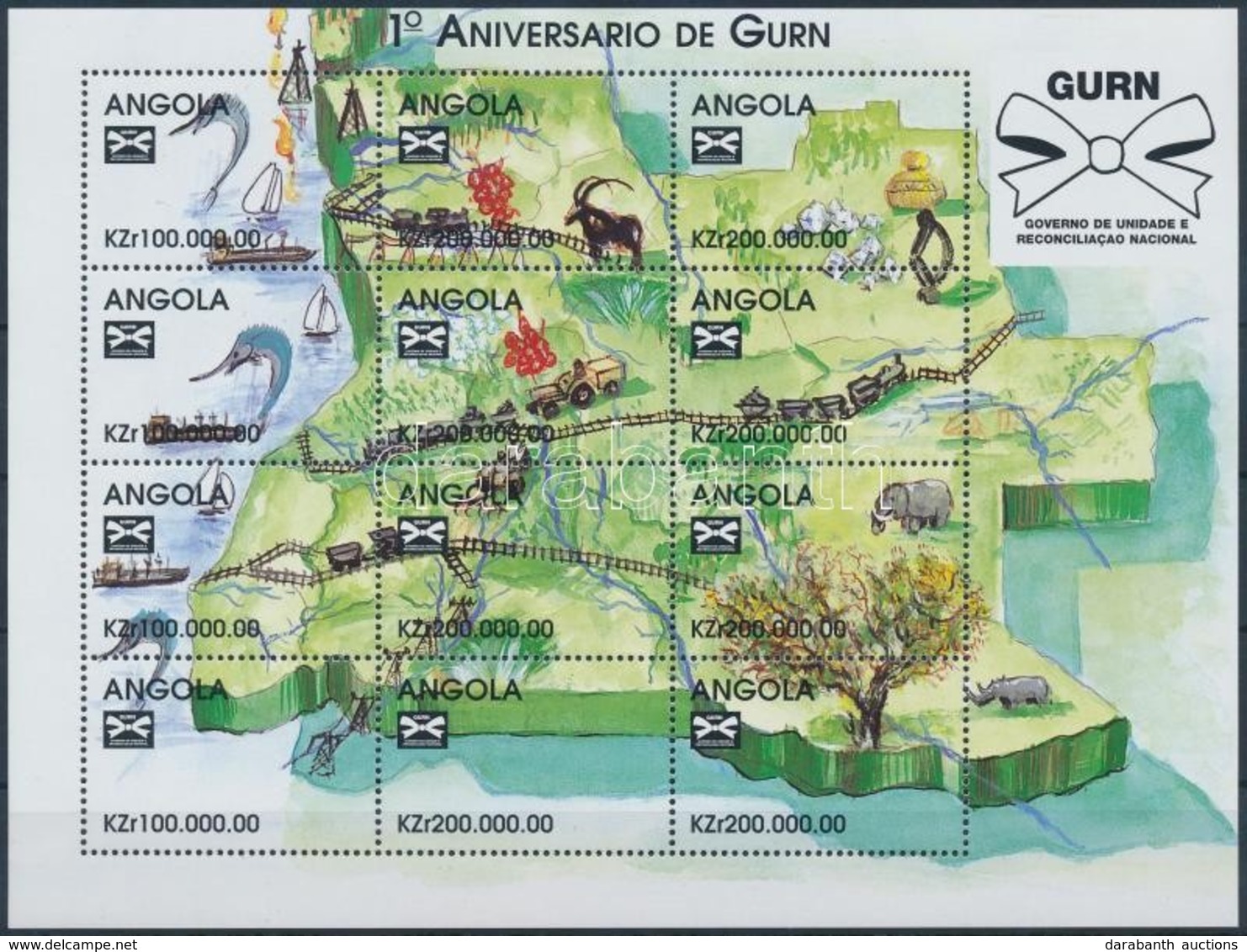 ** 1998 1 éves A Nemzeti Egységkormány, Kisív (vasút, állatok, ásványok) Mi 1224-1235 - Sonstige & Ohne Zuordnung