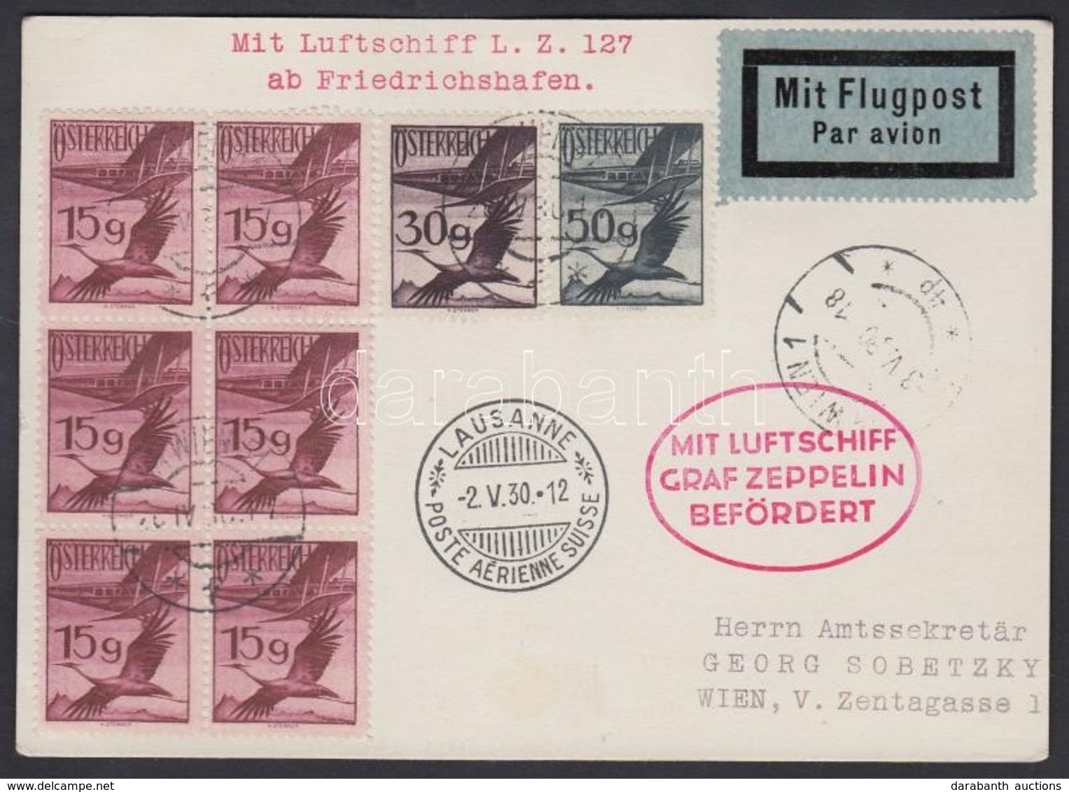 Ausztria 1930 Zeppelin Svájci útja Levelezőlap / Zeppelin Flight To Switzerland Postcard - Autres & Non Classés