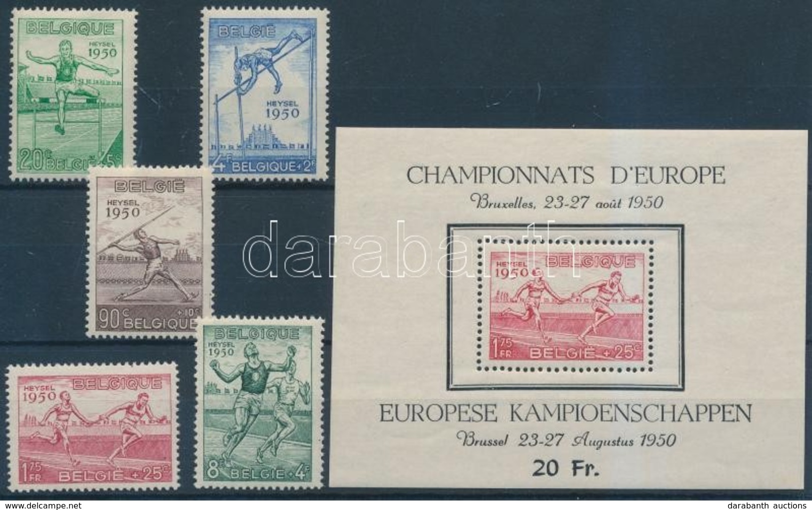 ** 1950 Atlétikai EB, Brüsszel (I.) Sor Mi 867-871 + Blokk 23 - Autres & Non Classés