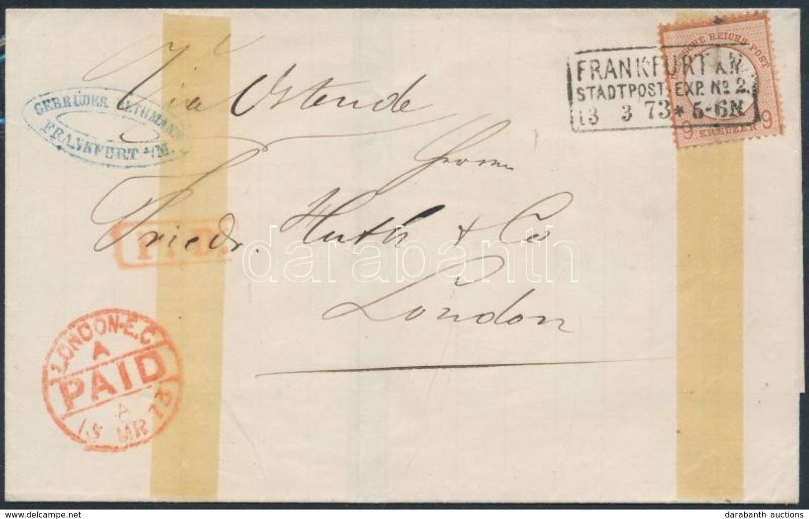 1873 Mi 27a Levélen / On Cover 'FRANKFURT' - 'LONDON' - Other & Unclassified