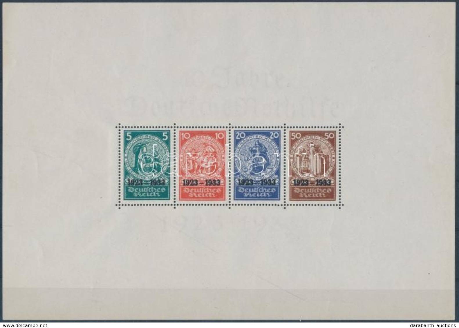 ** * 1933 Nothilfe Blokk (gumihiányok, A Kereten 4 Kis Falcnyom) / Mi 2 (gum Disturbance, 4 Hinge Remainders On The Marg - Other & Unclassified