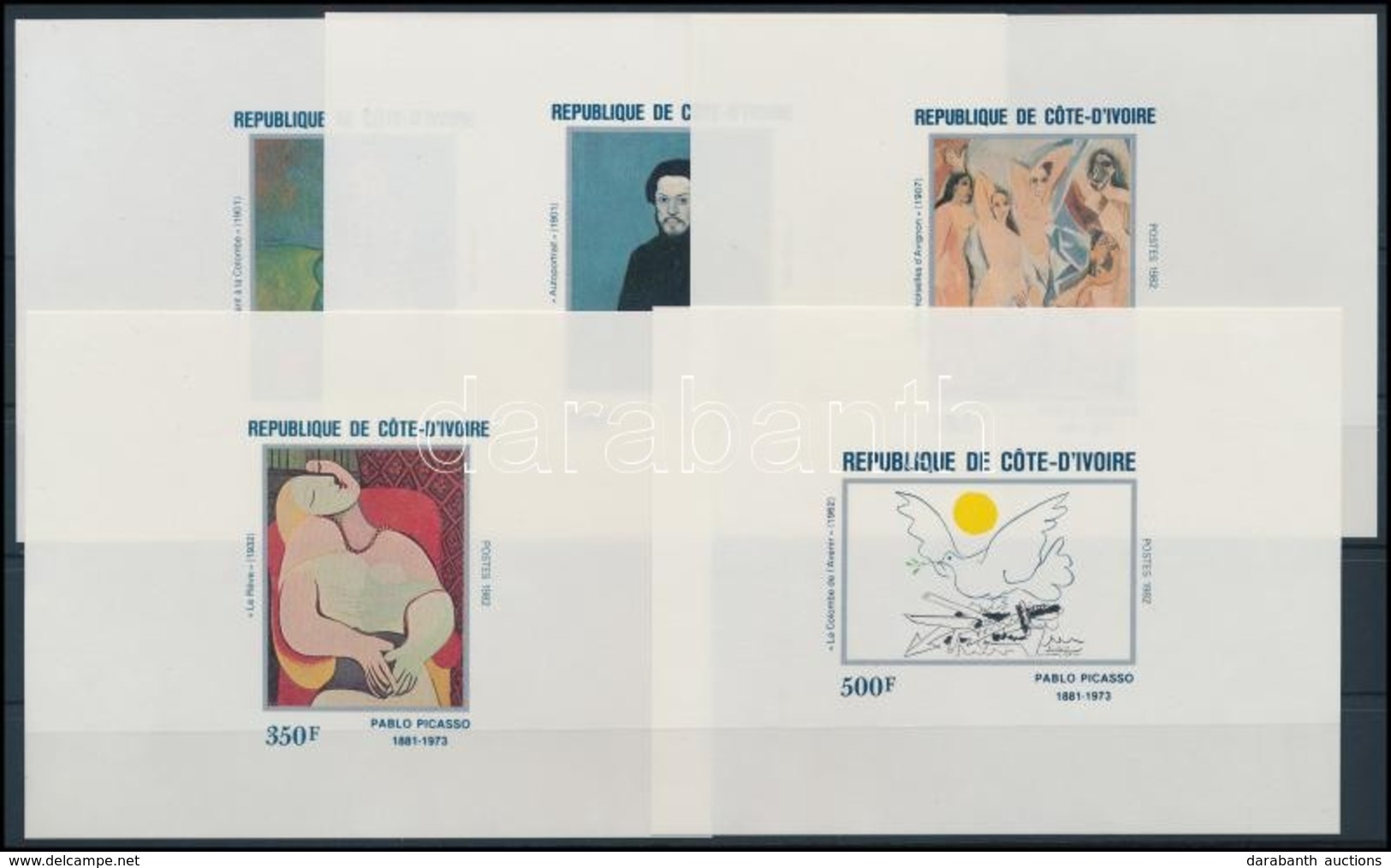 ** 1982 Picasso, Festmények Sor Vágott Blokkformában,
Picasso, Paintings Set Imperforated Blockform
Mi 741-745 - Andere & Zonder Classificatie