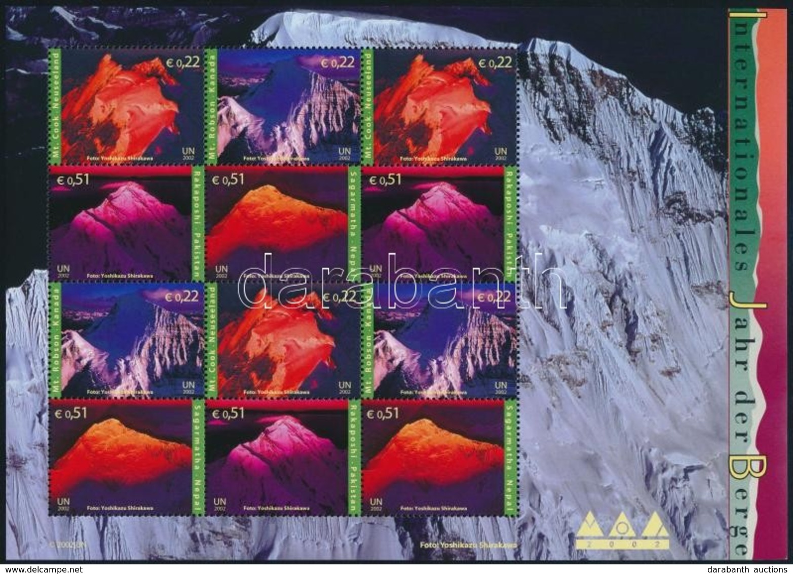 ** 2002 Hegyek Nemzetközi éve Kisív,
International Year Of Mountains Minisheet
Mi 363-366 - Autres & Non Classés