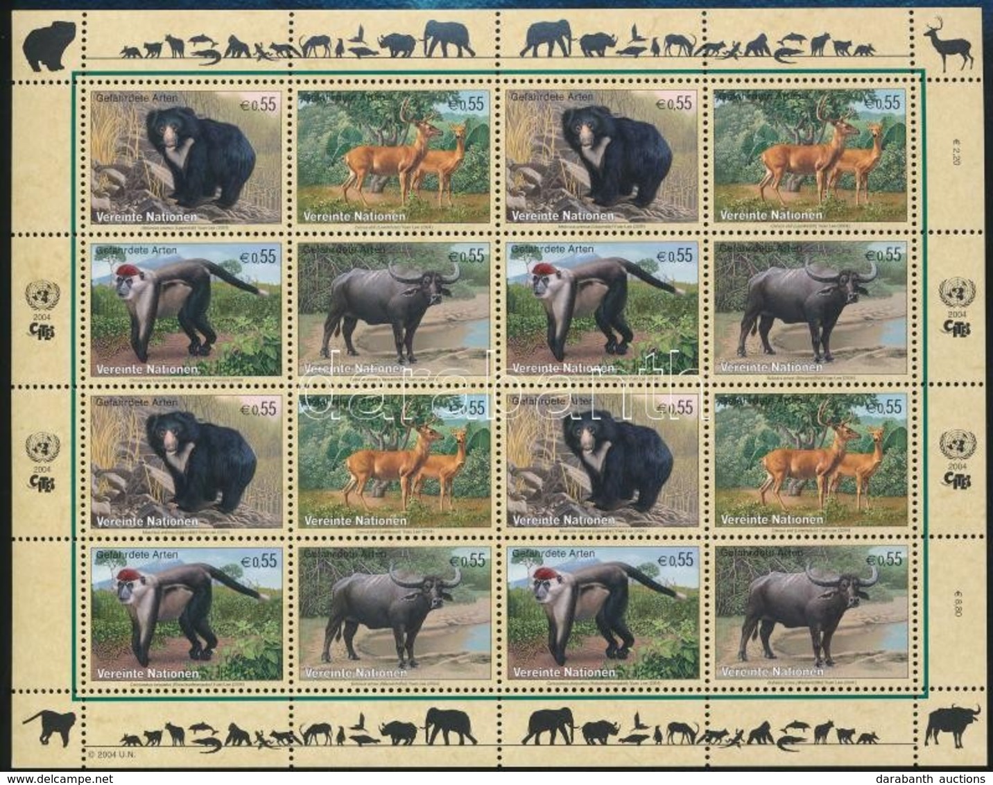 ** 2004 Veszélyeztetett állatok Kisív,
Endangered Species Minisheet
Mi 406-409 - Andere & Zonder Classificatie