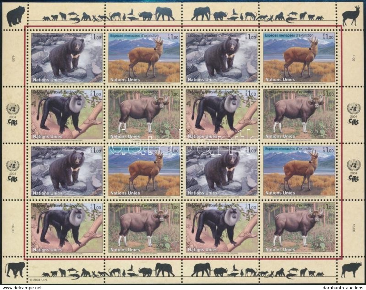 ** 2004 Veszélyeztetett állatok Kisív,
Endangered Species Minisheet
Mi 482-485 - Andere & Zonder Classificatie