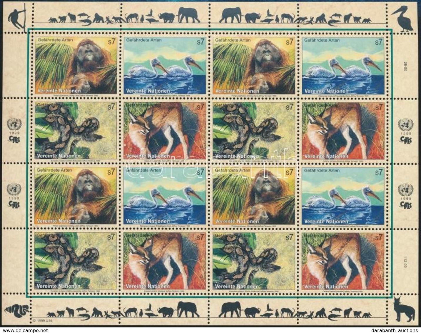 ** 1999 Veszélyeztetett állatok Kisív,
Endangered Species Minisheet
Mi 287-290 - Andere & Zonder Classificatie