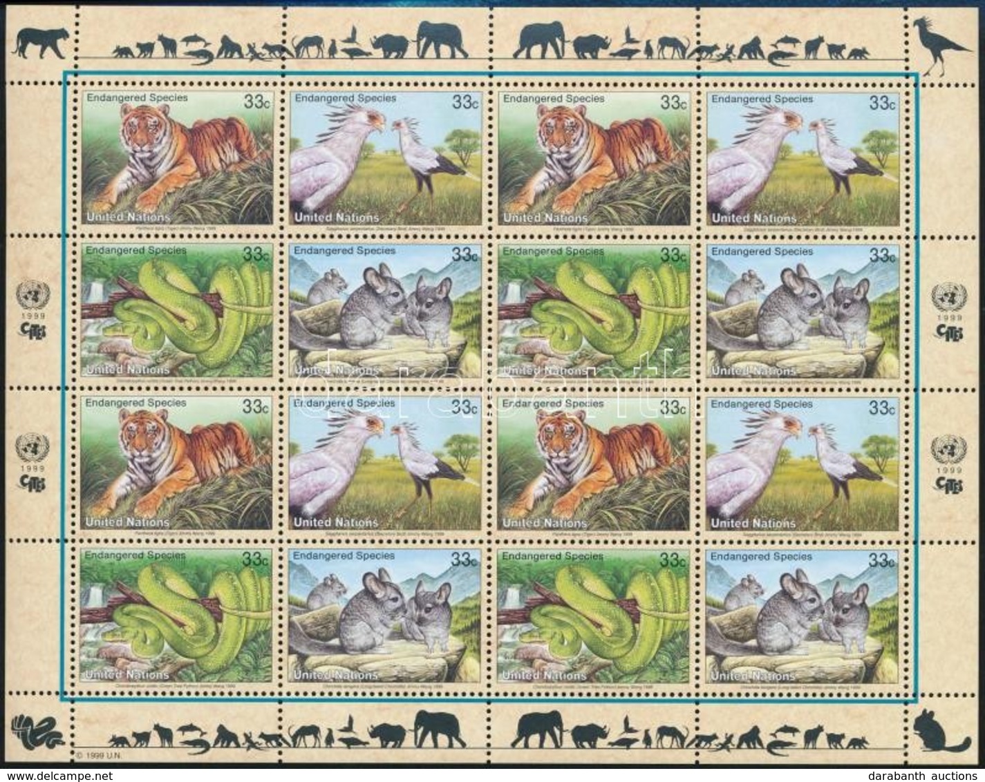 ** 1999 Veszélyeztetett állatok Kisív,
Endangered Species Minisheet
Mi 815-818 - Andere & Zonder Classificatie