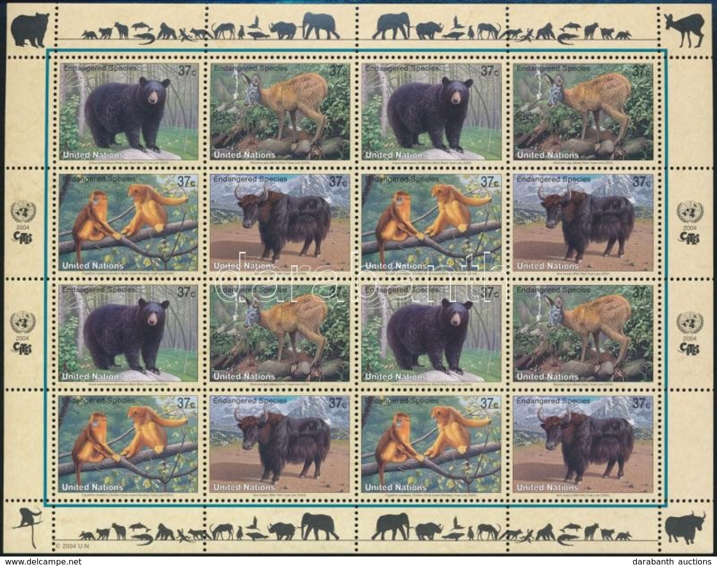 ** 2004 Veszélyeztetett állatok Kisív,
Endangered Species Minisheet
Mi 946-949 - Other & Unclassified