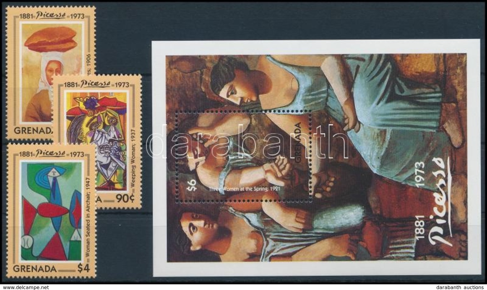 ** 1993 Picasso, Festmény Sor + Blokk,
Picasso, Painting Set + Block
Mi 2564 - 2566 + Mi 335 - Autres & Non Classés