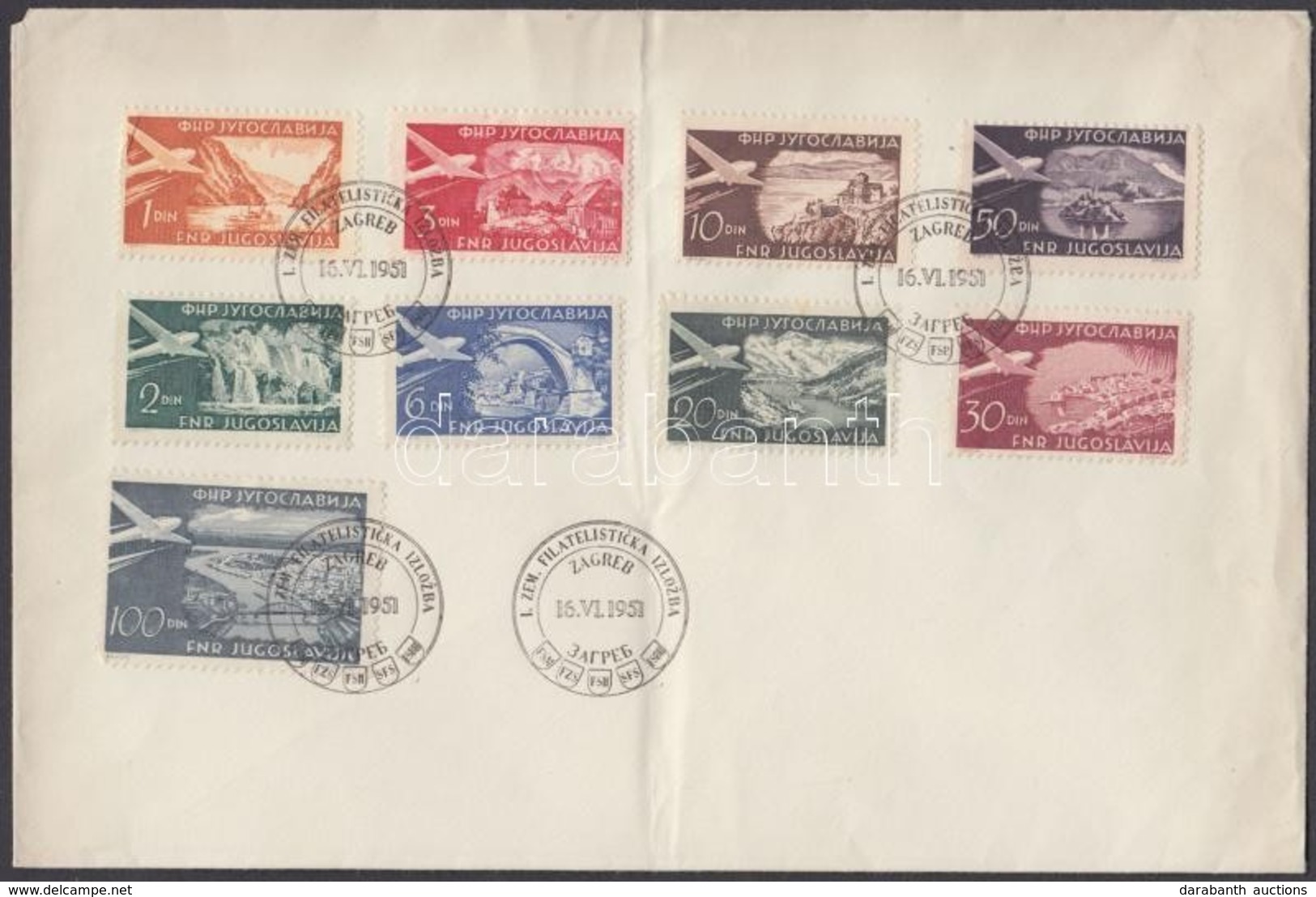 1951 Forgalmi: Repülőgépek Tájak Felett Sor Hajtott FDC-n Mi 644-652 - Other & Unclassified