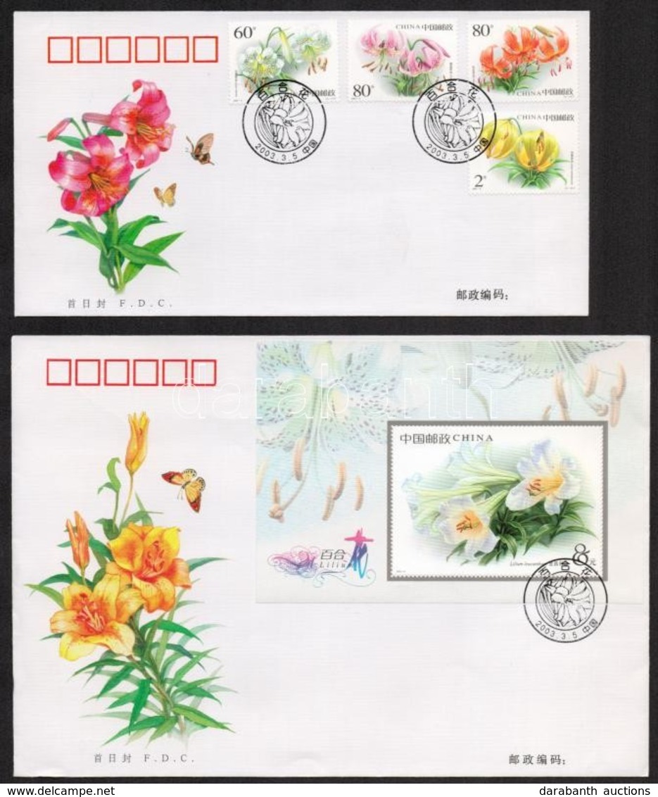 2003 Liliomok Sor Mi 3425-3428 + Blokk Mi 110 2 Db FDC-n - Other & Unclassified