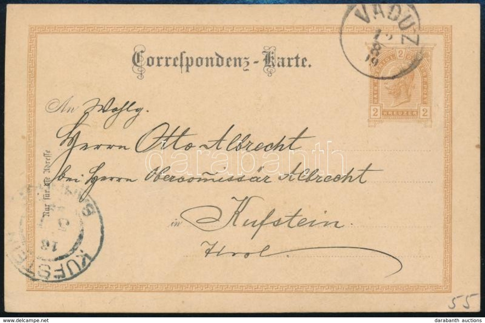 1899 Osztrák Díjjegyes Levelezőlap / Austrian PS-card 'VADUZ' - 'KUFSTEIN' - Andere & Zonder Classificatie