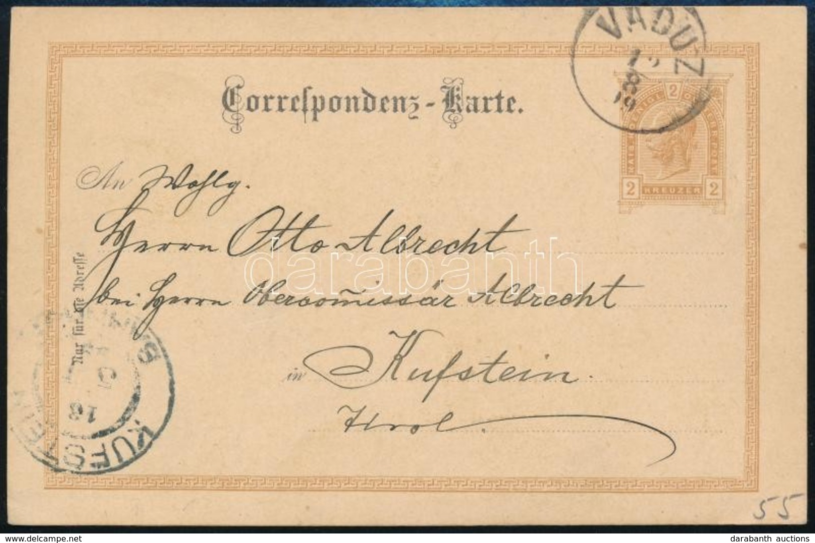 1899 Osztrák Díjjegyes Levelezőlap / Austrian PS-card 'VADUZ' - 'KUFSTEIN' - Sonstige & Ohne Zuordnung