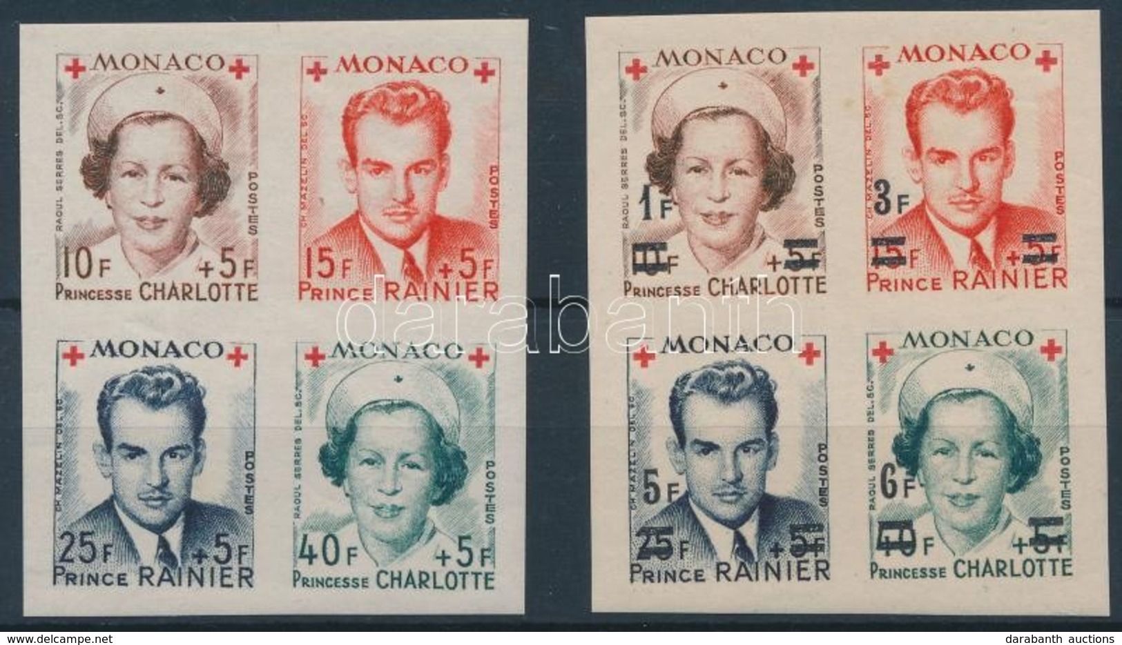 ** 1949-1951 Mi 397-400 + 451-454 Vágott összefüggések /
Imperforate Blocks Of 4 - Autres & Non Classés