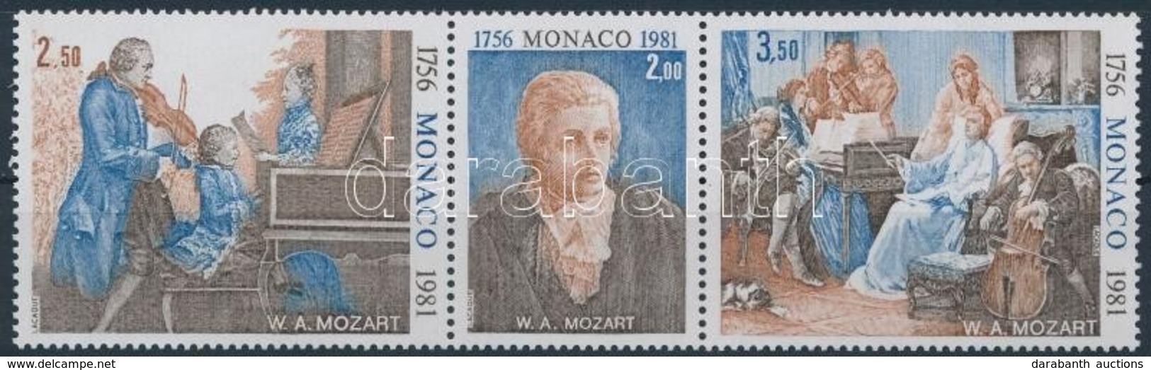 ** 1981 Mozart Sor Hármascsíkban,
Mozart Set In Stripe Of 3
Mi 3 - Other & Unclassified