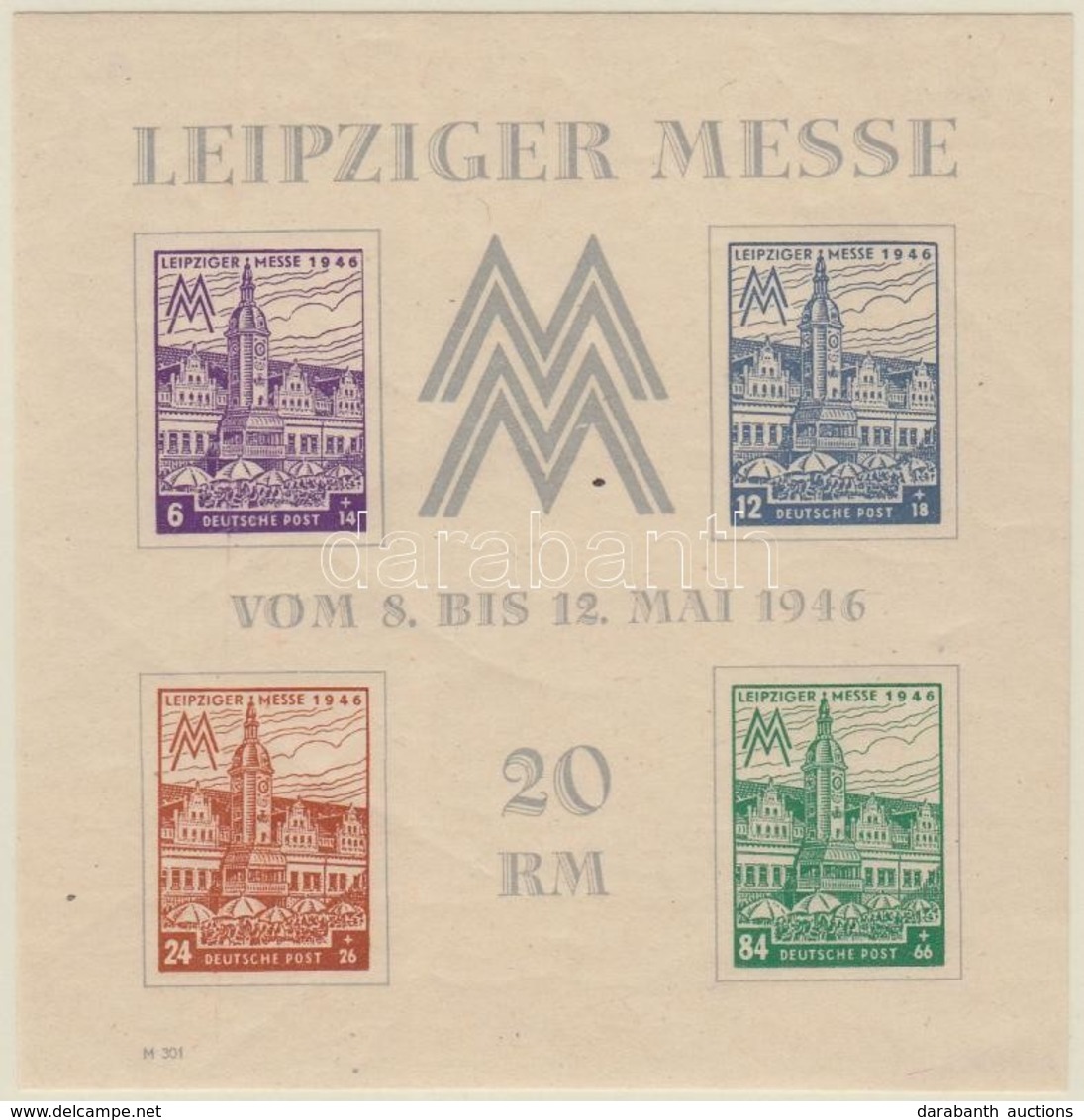 ** 1946 Mi Blokk 5a Y (I) Szokásos Gyártási Gumi Hullámosság / Wavy Gum. Certificate: Ströh - Sonstige & Ohne Zuordnung