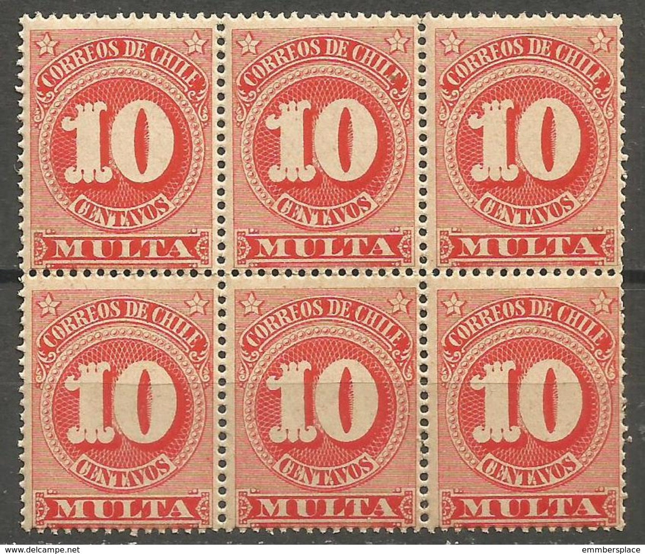 Chile - 1897 Postage Due 10c Block Of 6 MNH ** - Chile