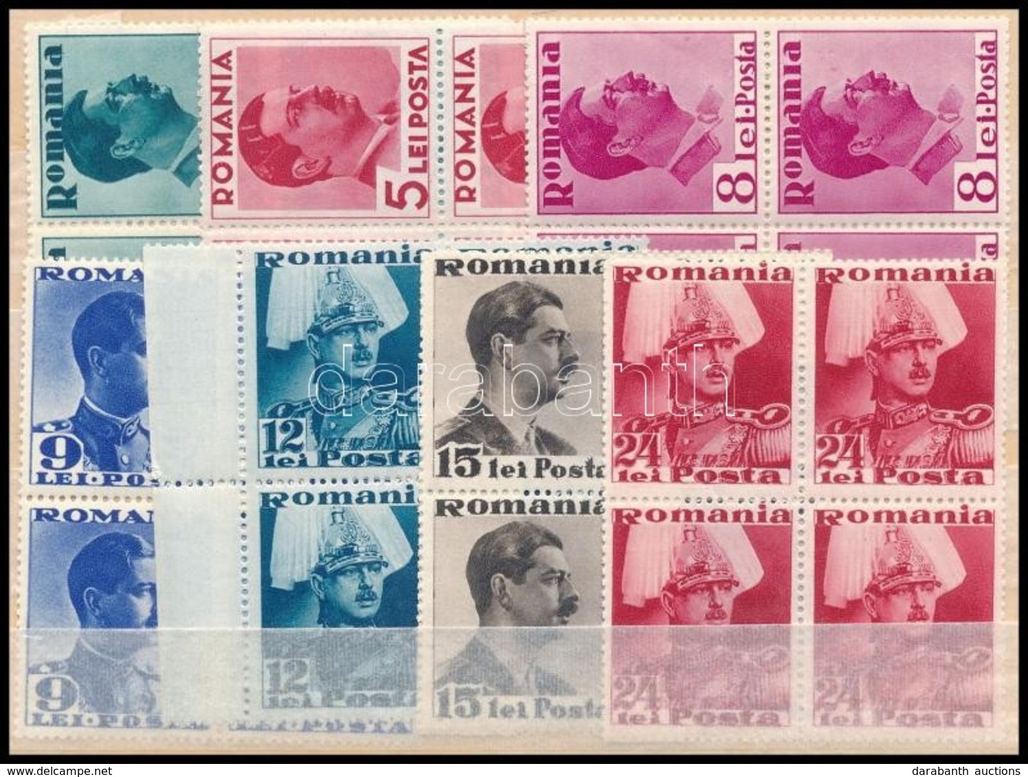 ** 1935/1940 II. Károly Király 7 Klf érték 4-es Tömbökben Mi 494, 497, 500-501, 503-504, 507 - Andere & Zonder Classificatie