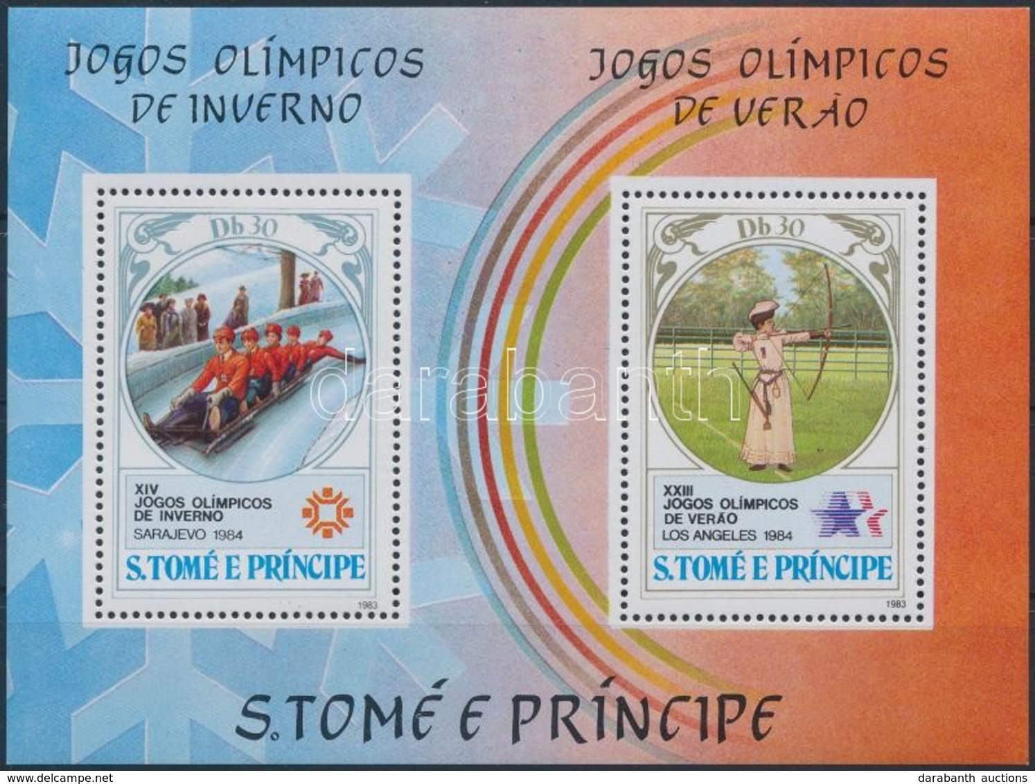 ** 1983 Olimpiai Játékok 1984, Szarajevó és Los Angeles Blokk,
Olympic Games 1984, Sarajevo And Los Angeles Block
Mi 142 - Sonstige & Ohne Zuordnung