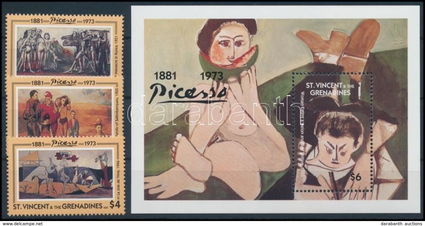 ** 1993 Picasso, Festmények Sor + Blokk,
Picasso, Paintings Set + Block
Mi 2460-2462 +  Mi 286 - Autres & Non Classés