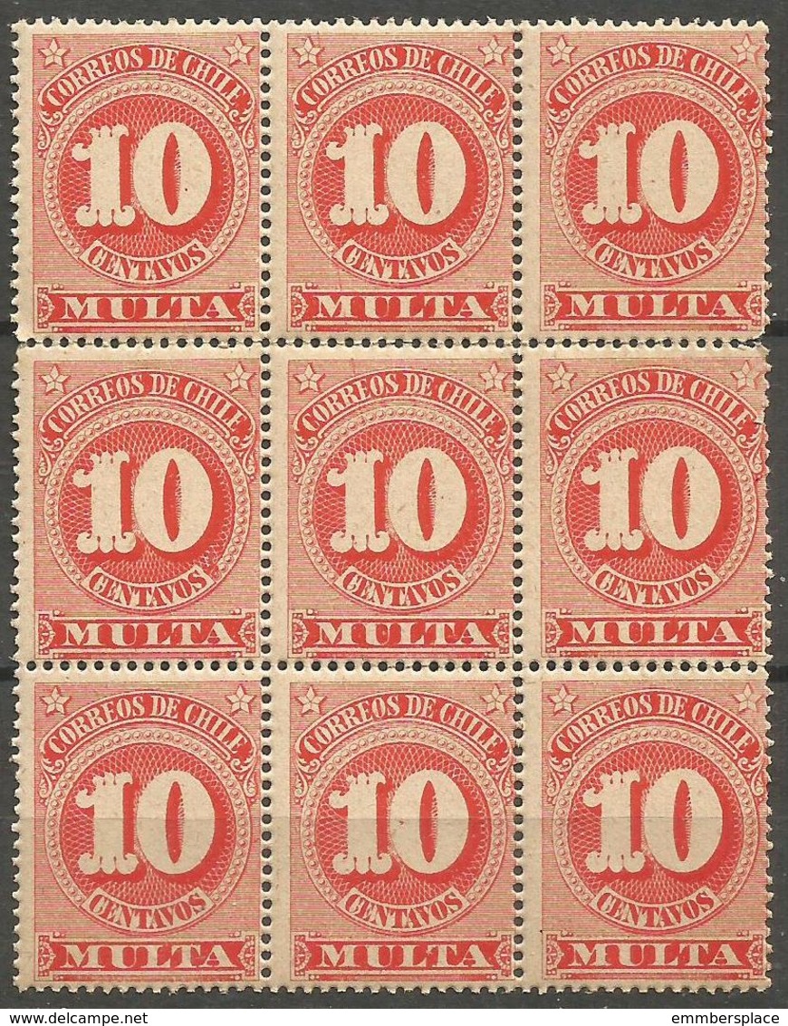 Chile - 1897 Postage Due 10c Block Of 9 MNH ** - Chile