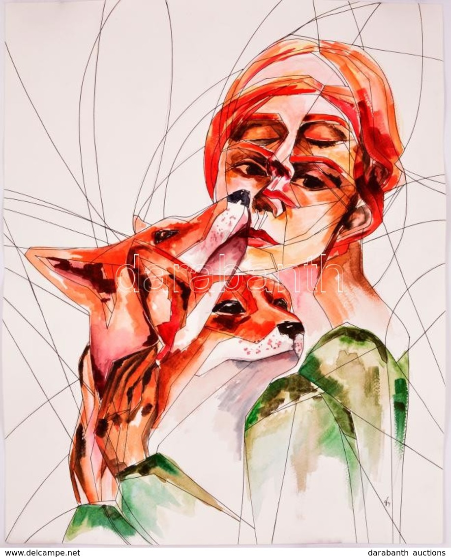 Kun Sarolta (1990- ): Mozgásban. Akvarell-tus, Papír, Jelzett, Feltekerve, 50×40 Cm - Andere & Zonder Classificatie