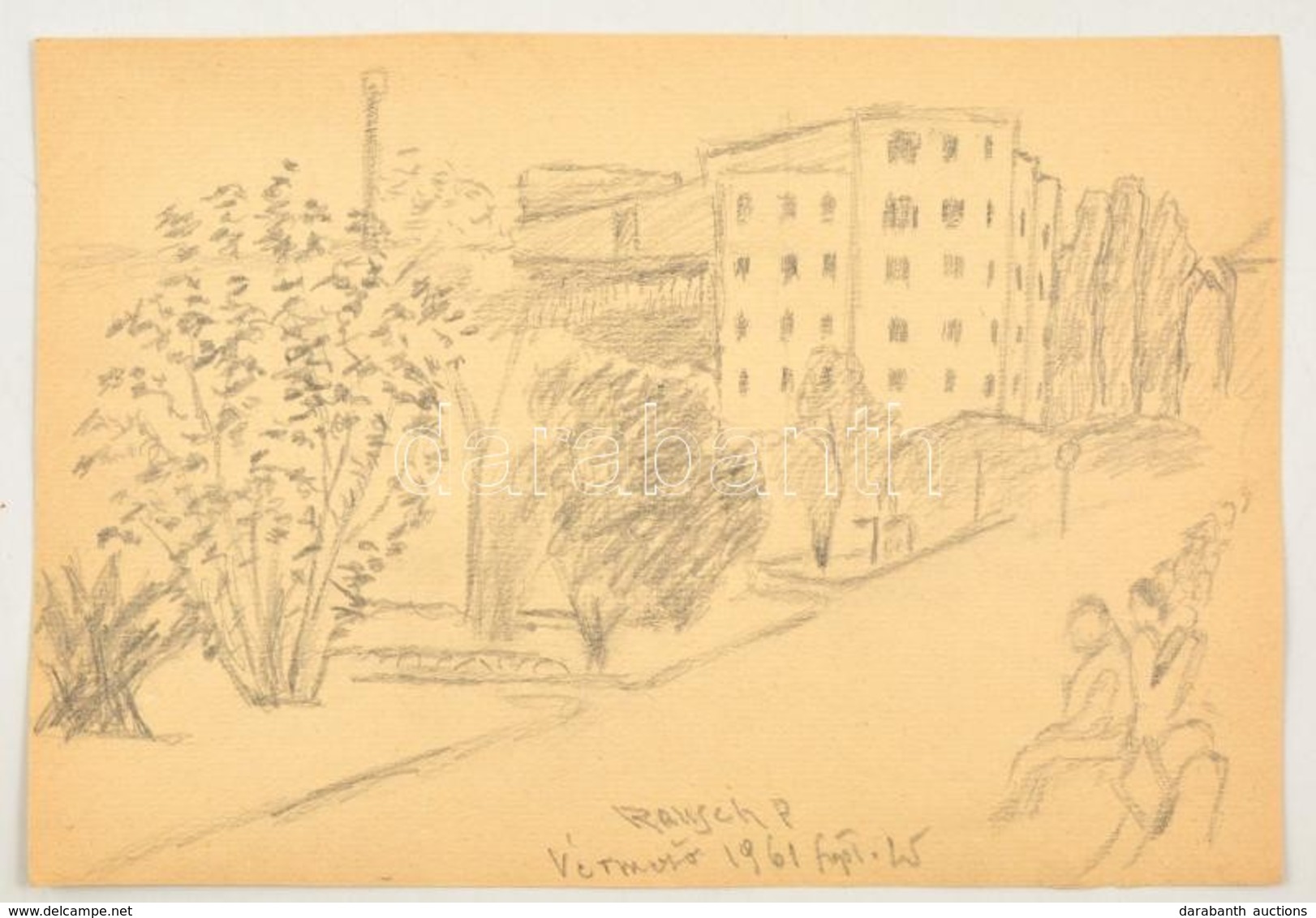 Rausch Jelzéssel: Vérmező 1961. Ceruza, Papír, 15×23 Cm - Other & Unclassified