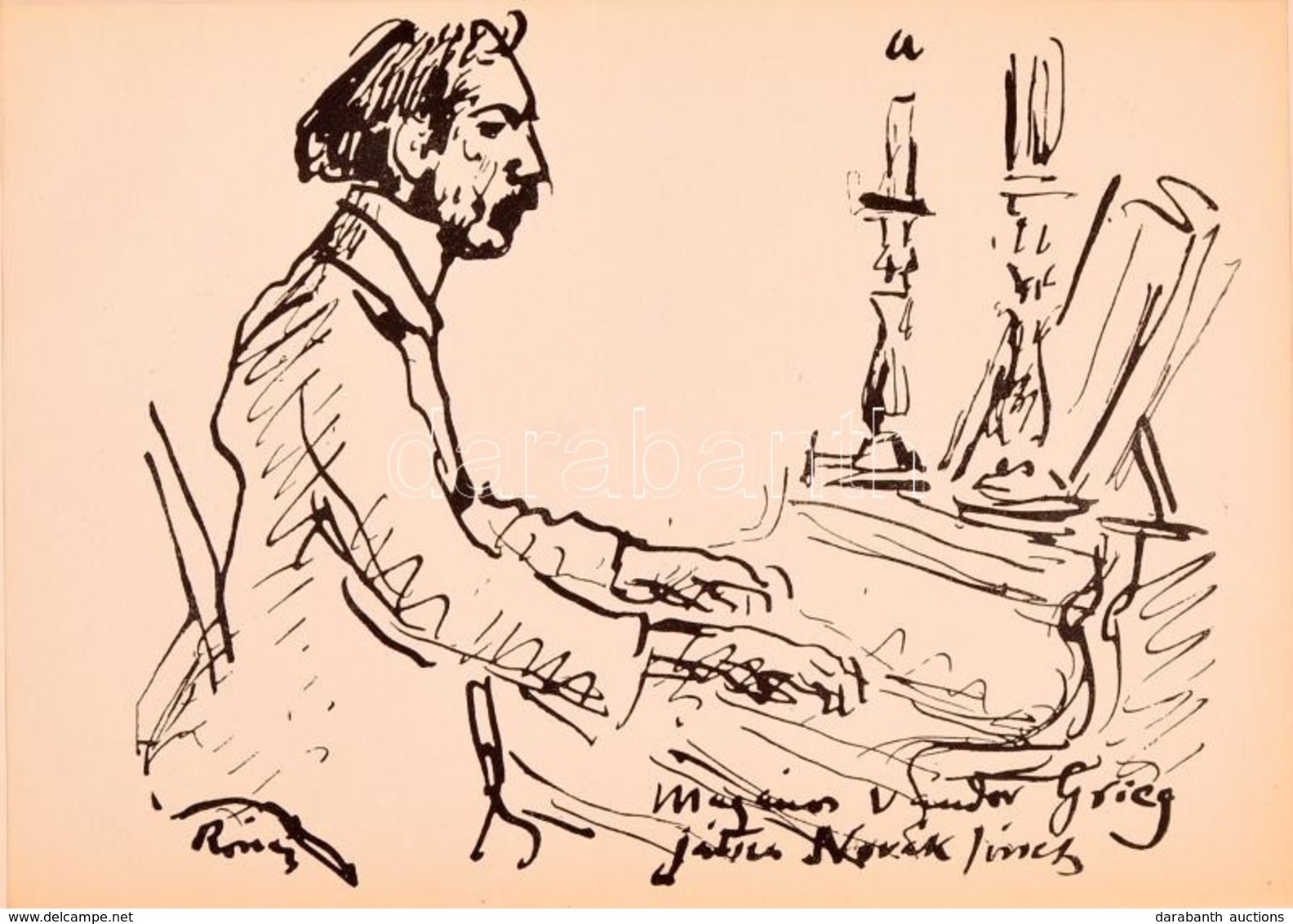 Rippl-Rónai József (1861-1927): Grieg. Cinkográfia, Papír, Jelzett A Cinkográfián, 24x17 Cm - Sonstige & Ohne Zuordnung