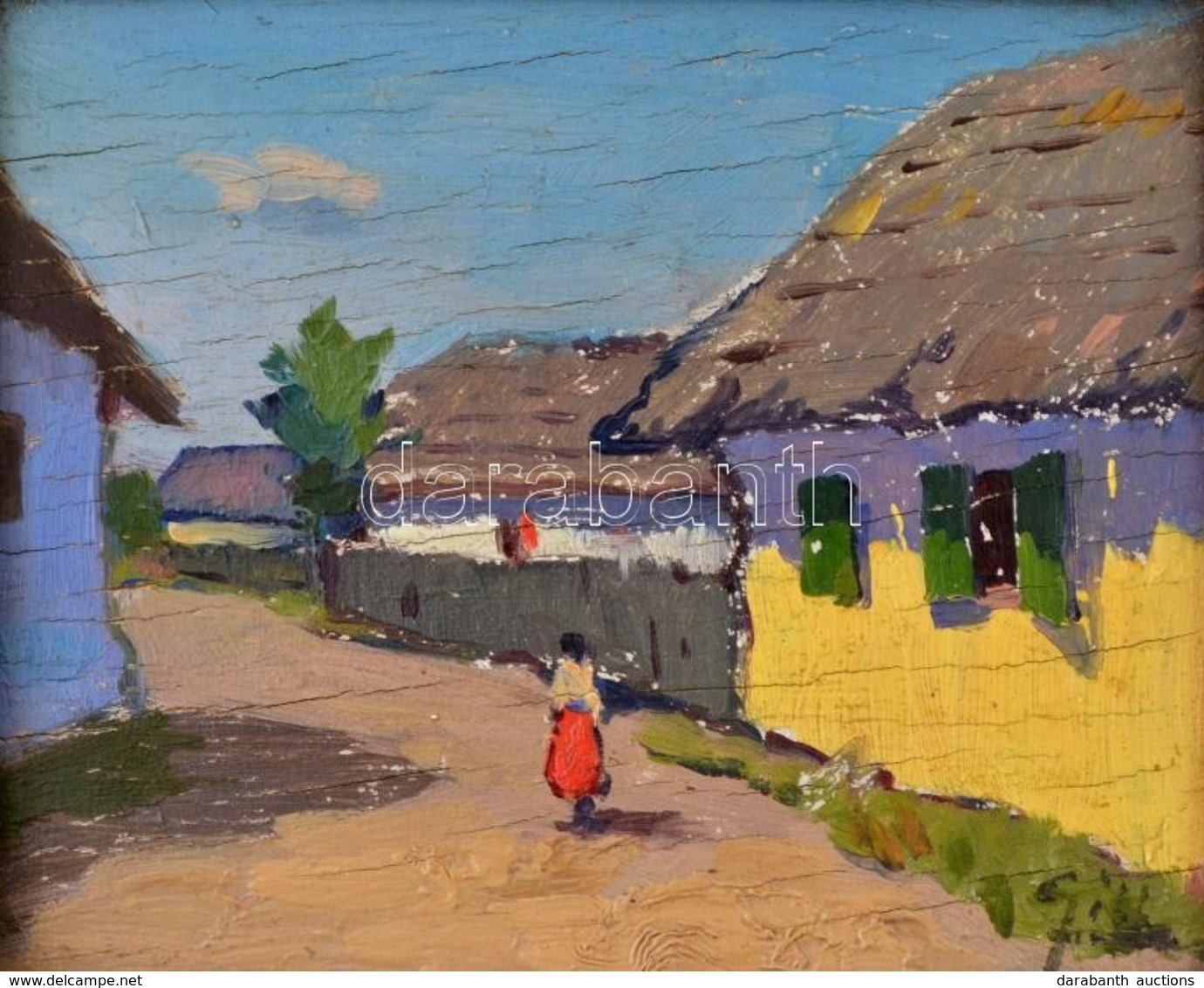 Olvashatatlan Jelzéssel: Utcarészlet. Olaj, Falemez, Keretben, 10×12 Cm - Andere & Zonder Classificatie