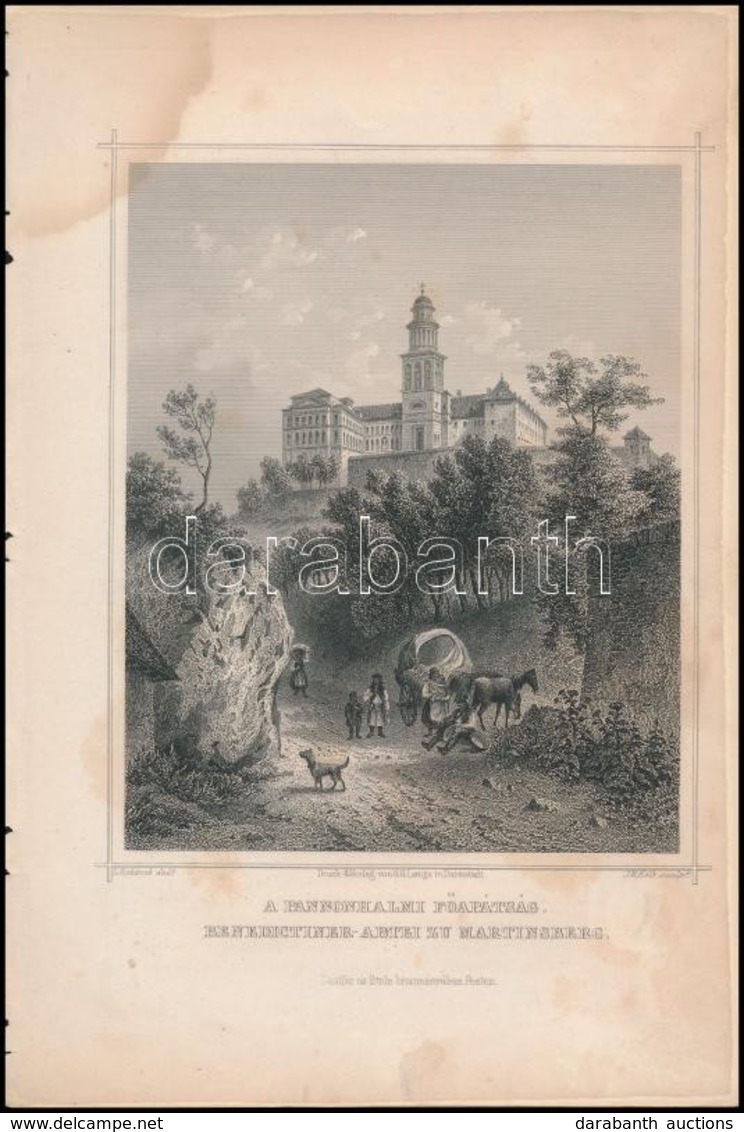 Cca 1860 Ludwig Rohbock (1820-1883): A Pannonhalmi Főapátság (folt). Acélmetszet. 17x14 Cm - Stiche & Gravuren