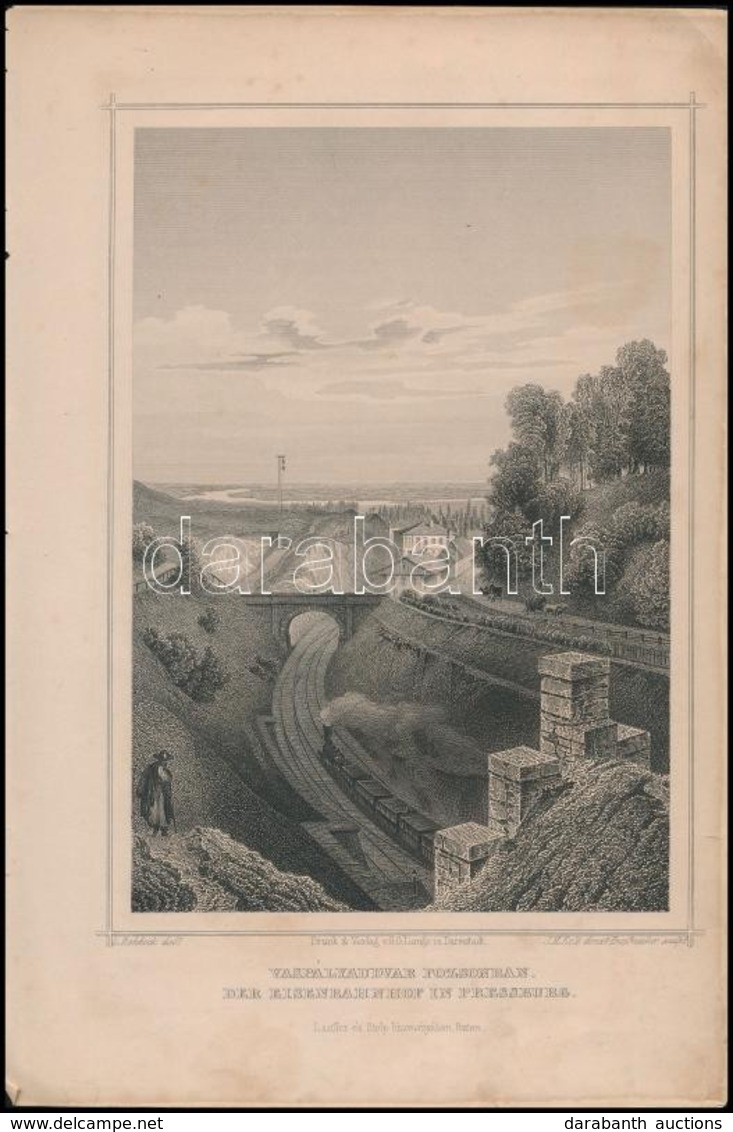 Cca 1860 Ludwig Rohbock (1820-1883): Vaspályaudvar Pozsonyban / Pressburg Railway Station. Acélmetszet.17x14 Cm - Prints & Engravings
