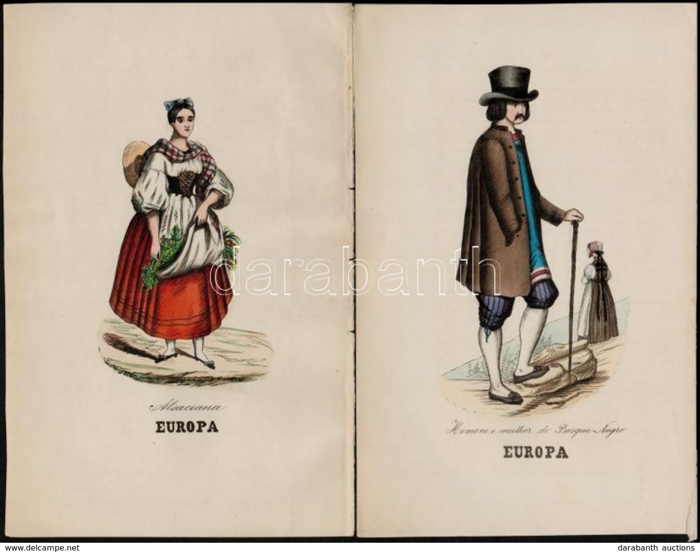 Cca 1870 Európai Népviseletek. 4 Db Litográfia  / European Folkwear. 4 Lithographies 15x24 Cm - Prenten & Gravure