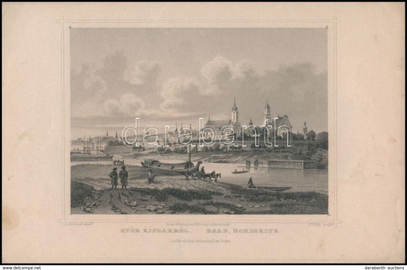 Cca 1860 Ludwig Rohbock (1820-1883): Győr éjszakról Acélmetszet. 17x14 Cm - Prints & Engravings