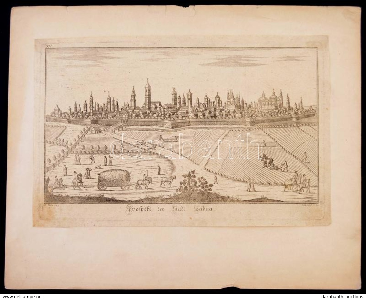 1730 Joseph Eder:Prospect Der Stadt Padua. Padova Látképe. Rézmetszet. / 
1730 The View Of The Italian City Padua. Signe - Estampes & Gravures