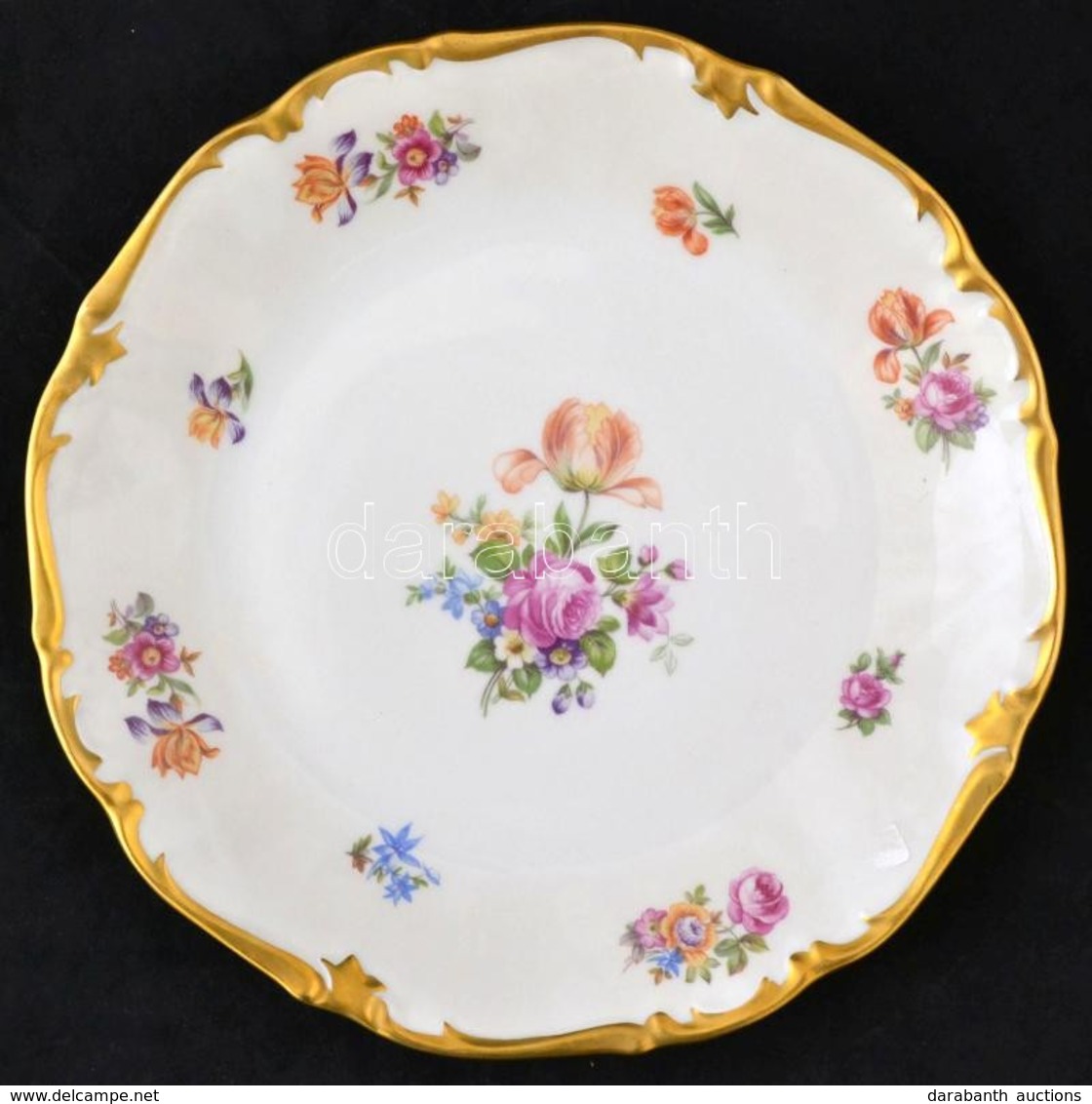 Virágmintás Porcelán Tál, Részben Kézzel Festett, Jelzett, Hibátlan, D: 28 Cm - Andere & Zonder Classificatie