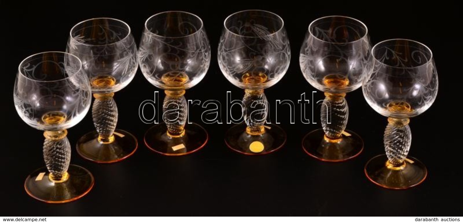 Theresianthal Boros Poharak (6 Db), Jelzett, Csiszolt, Hibátlan, M:13 Cm (6×) - Glas & Kristal