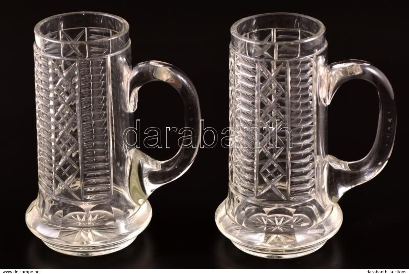 Cca 1900 Ólomkristály Söröskorsó, Csiszolt, Karcolásokkal, M:15,5 Cm (2×) - Glas & Kristal